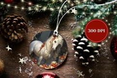 Christmas Round Ornament, Christmas Horse Sublimation Design Product Image 2
