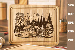 Christmas Village Cutting Board SVG Laser engraving files Product Image 1