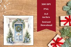 Christmas Square Coaster Template, Watercolor Christmas Door Product Image 2