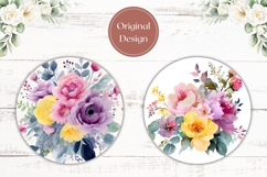 Floral Car Coasters, Watercolor Flowers Coaster Designs Product Image 2