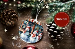 Watercolor Snowman Ornament, Christmas Village Sublimation Product Image 2