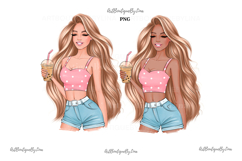 Cute Girl with Iced Coffee Clipart Product Image 2