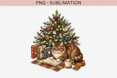 Christmas bookish cat png design for T-shirts Product Image 2