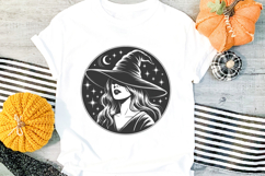 Witch Silhouette in Circle SVG | Halloween PNG Clipart Product Image 3