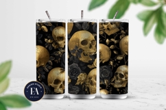 Golden Skull Seamless Pattern, Gothic Black Floral Skulls Product Image 2