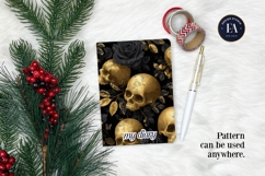 Golden Skull Seamless Pattern, Gothic Black Floral Skulls Product Image 4