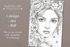 Flowers Girl coloring page for adults. Adult coloring page Product Image 1