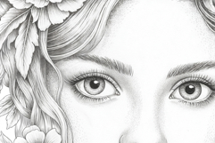 Flowers Girl coloring page for adults. Adult coloring page Product Image 2
