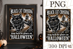 Black Cat Crossing Halloween Sign PNG Graphic Product Image 1
