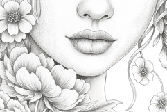 Flowers Girl coloring page for adults. Adult coloring page Product Image 4