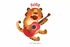 Funny Tiger with acoustic guitar,Lunar New Year 2022 symbol Product Image 2
