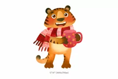 Cute Tiger watercolor clipart, Holiday Christmas 2022 Product Image 2