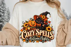 Cozy Spells Autumn Cat PNG, Cute Black Witch Cat with Product Image 2