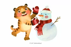 Tiger with Snowman, Funny Christmas 2022 watercolor clipart Product Image 3