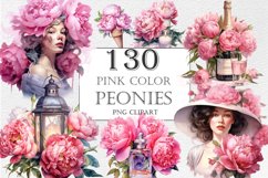 Watercolor Pink Peony Bundle Clipart, Watercolor flowers Product Image 1