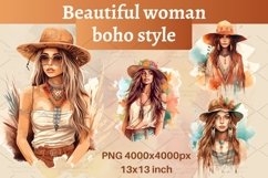 Digital set of 4 boho watercolor beautiful woman PNG Product Image 1