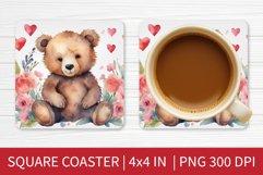 Valentines Day Cute Bear Coaster | Square Coaster Design Product Image 1