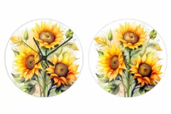 Sunflowers Watercolor Clock. Sunflowers Round Clock Design Product Image 2