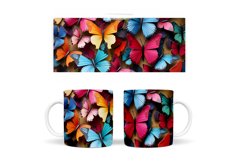 3D Butterfly Mug Wrap. 3D Butterflies Mug Wrap Sublimation Product Image 2
