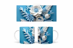 3D Blue and White Flowers Mug. Flowers Mug Wrap Sublimation Product Image 2