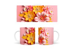 3D Flowers Mug Sublimation. Paper Flowers Mug Wrap Design Product Image 2