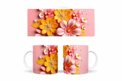 3D Flowers Mug Sublimation. Paper Flowers Mug Wrap Design Product Image 2