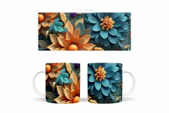 3D Flowers Mug Wrap. Gold Flowers Mug Wrap Sublimation Product Image 2