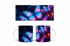 3D Neon Butterflies Mug Wrap. 3D Butterfly Mug Wrap Product Image 2