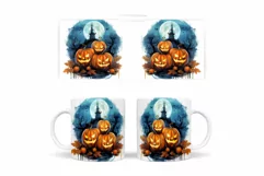 Scary Pumpkin Mug Wrap. Halloween Pumpkin Mug Sublimation Product Image 2