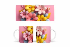 3D Flowers Mug Wrap Design. 3D Paper Flowers Mug Sublimation Product Image 2
