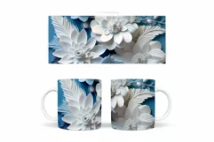 3D Flowers Mug Wrap. 3D Blue and White Flowers Mug Product Image 2