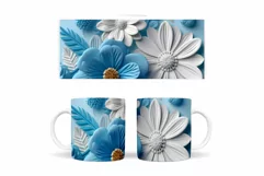 3D Blue and White Flowers Mug. 3D Flowers Mug Wrap Design Product Image 1