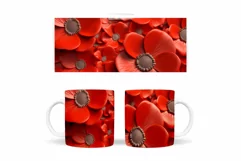 3D Flowers Mug Wrap Sublimation. Red Flowers Mug Wrap Design Product Image 1