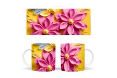 3D Pink Flowers Mug Wrap. 3D Paper Flowers Mug Sublimation Product Image 2