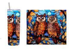 Stained Glass Owls Tumbler. Stained Glass Owl Tumbler Design Product Image 2