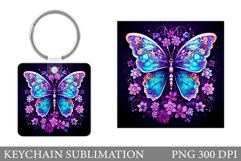 Butterfly Square Keychain. Butterfly Keychain Sublimation Product Image 1
