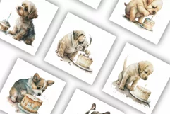 Dogs with Birthday Cake | Watercolour Clipart JPG Product Image 2