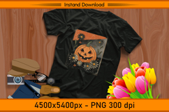 Vintage Pumpkin Halloween Flowers Sublimation PNG Product Image 2