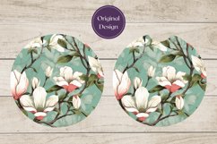 Magnolia Car Coaster Template, Flowers Sublimation PNG Product Image 2