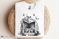 Skeleton Reading Book Illustration With Butterflies PNG Product Image 3