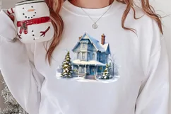 Watercolor Christmas houses clipart, Christmas Clipart Product Image 2