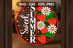 Sweet Summer Door Sign SVG with Strawberries & Daisies Product Image 2