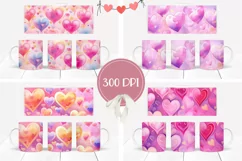 Cartoon Love Hearts Mug Wraps, Pink Hearts Mug Designs Product Image 2