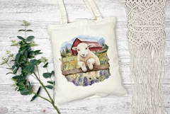 Watercolor Baby Sheep Illustration, Farm House Sublimation Product Image 2