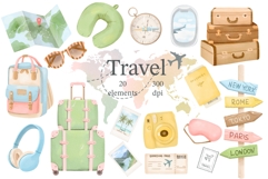 Travel Watercolor Clipart,Tourism Clipart,Vacation PNG Product Image 1