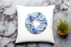 Blue White Rose Floral Wreath Clipart PNG Product Image 2