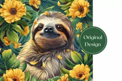Sloth Tumbler Wrap Design, Tropical Flowers Tumbler Design Product Image 2