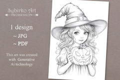Halloween coloring page for adults. Coloring book witch Product Image 1