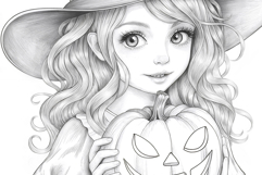 Halloween coloring page for adults. Coloring book witch Product Image 3