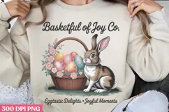 Basketful of Joy PNG, Vintage Easter Rabbit Bunny PNG Product Image 1